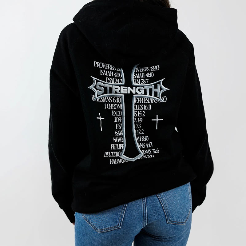 Unisex 100% Cotton Strength Cross Print Hoodie