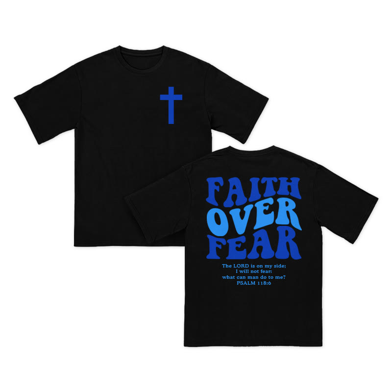Unisex 100% Cotton Contrast Faith Over Fear Print T-shirt - Black - US16-18(2XL) - image 2