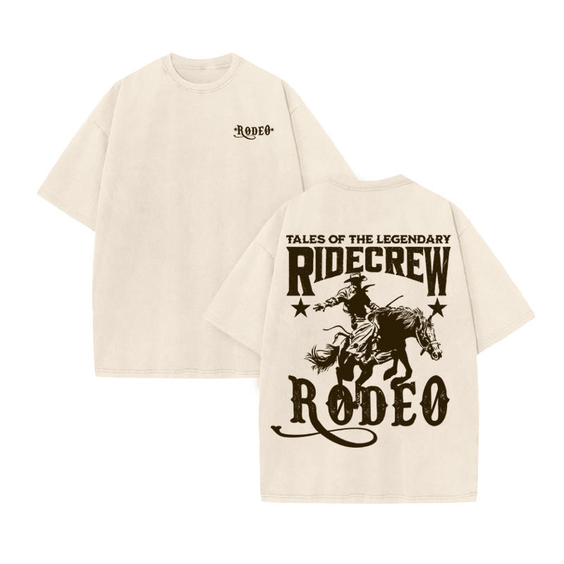 Unisex 100% Cotton RODEO Western Style Print Acid Washed T-shirt