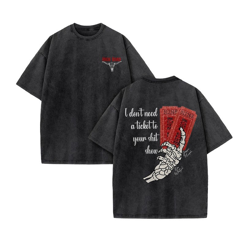 Unisex 100% Cotton Western High Road Vintage Print Acid Washed T-shirt