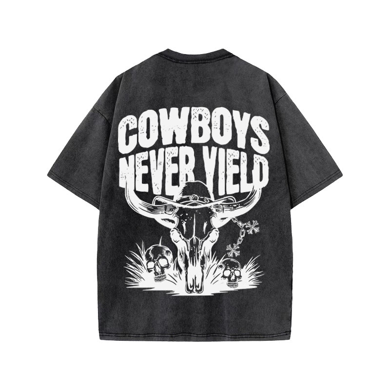Unisex 100% Cotton COWBOY Western Style Print Acid Washed T-shirt