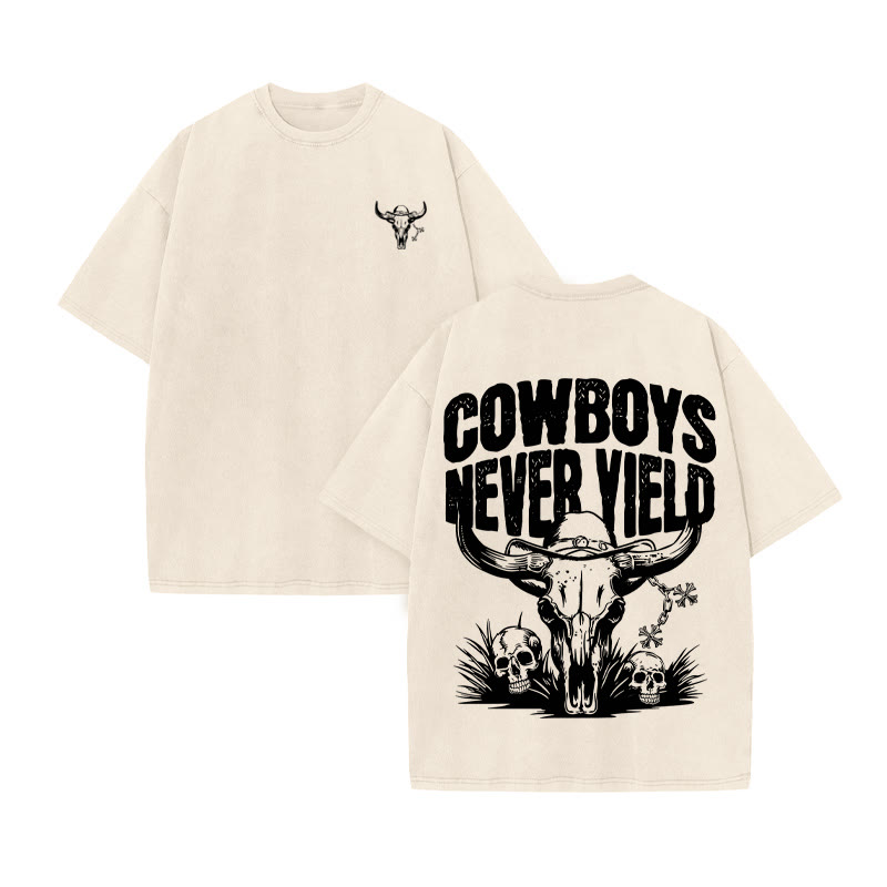 Unisex 100% Cotton COWBOY Western Style Print Acid Washed T-shirt