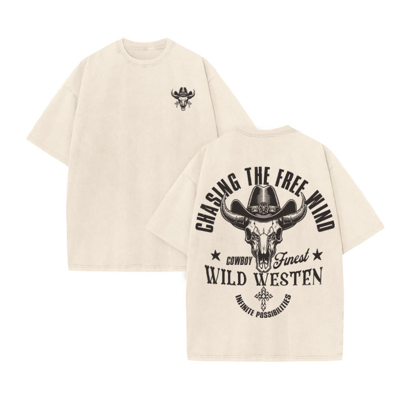 Unisex 100% Cotton COWBOY FUNEST Western Style Print Acid Washed T-shirt