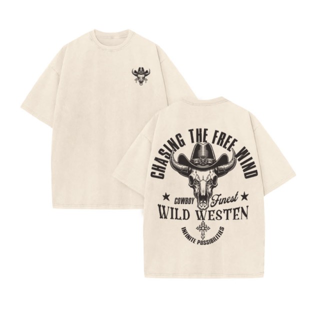 Unisex 100% Cotton COWBOY FUNEST Western Style Print Acid Washed T-shirt