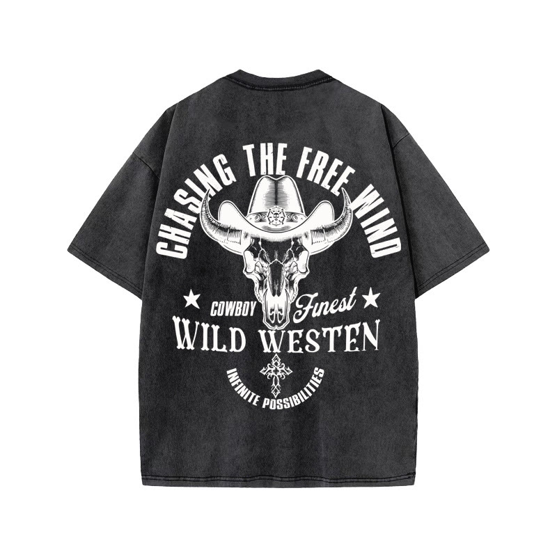 Unisex 100% Cotton COWBOY FUNEST Western Style Print Acid Washed T-shirt