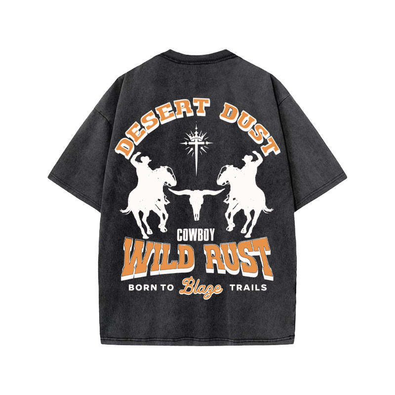 Unisex 100% Cotton DESERT DUST Western Style Print Acid Washed T-shirt