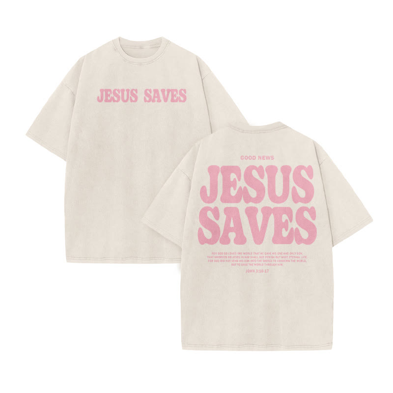 Unisex 100% Cotton Jesus Saves Print Acid Washed T-shirt
