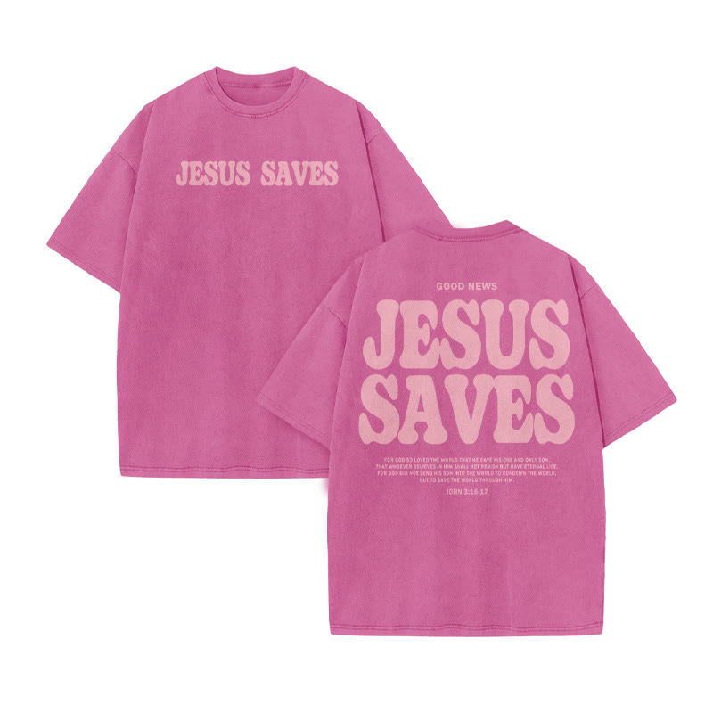 Unisex 100% Cotton Jesus Saves Print Acid Washed T-shirt