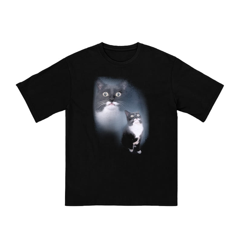 Unisex 100% Cotton Funny Cow Cat Print T-shirt - Black - US16-18(2XL) - image 1