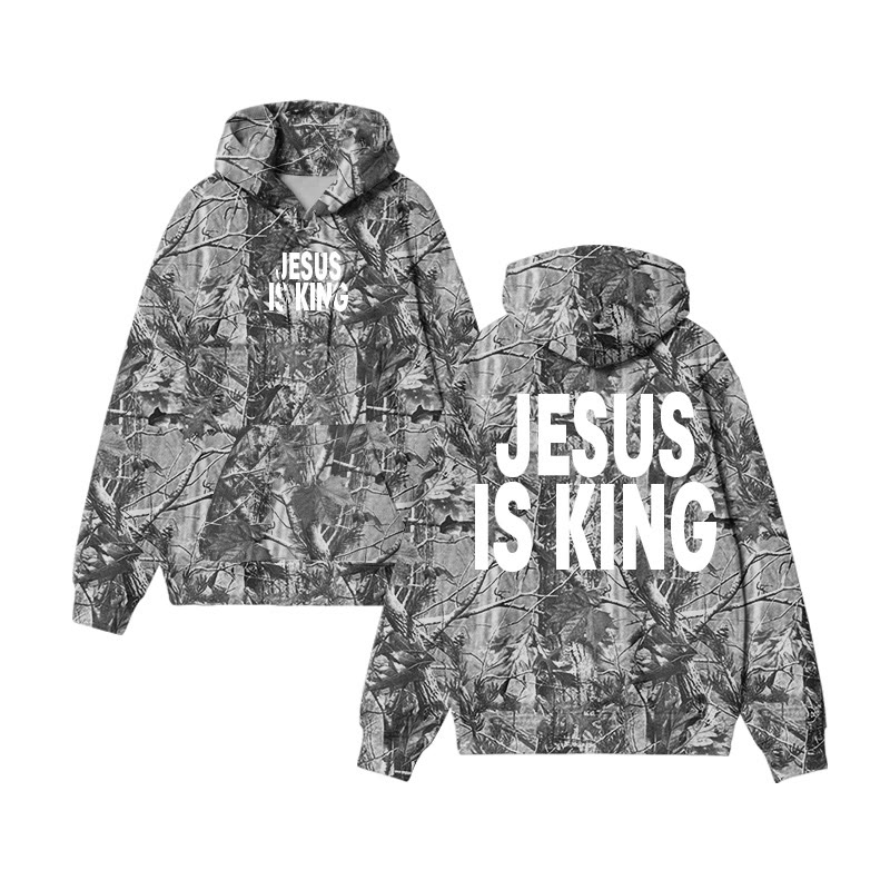 Unisex Jesus Is King Dead Leaves Camouflage Print Hoodie