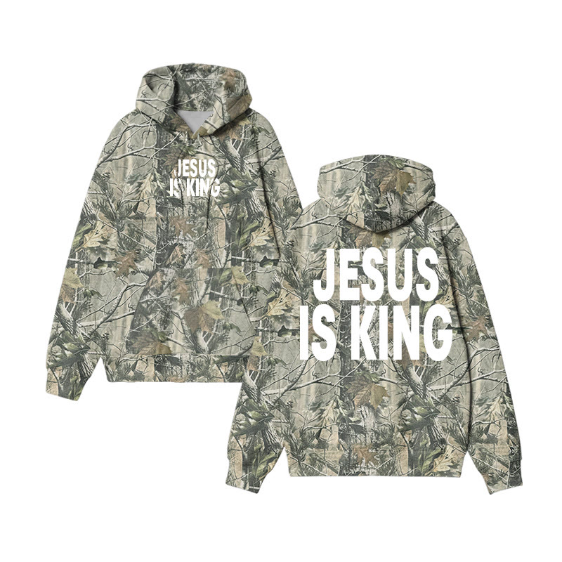 Unisex Jesus Is King Dead Leaves Camouflage Print Hoodie