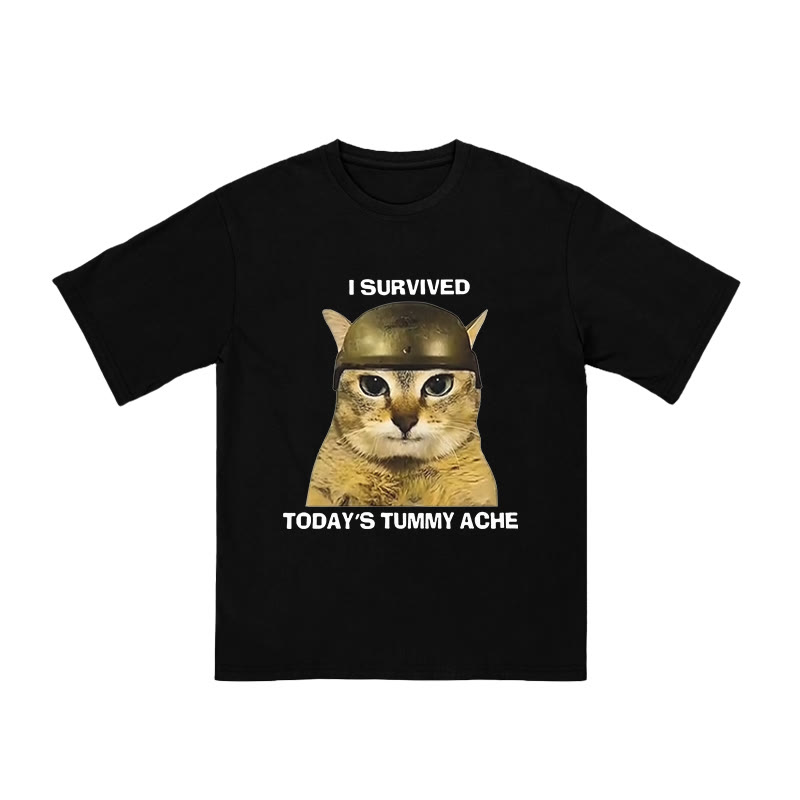 Unisex 100% Cotton I Survived Today's Tummy Ache Print T-shirt - Black - US16-18(2XL) - image 2