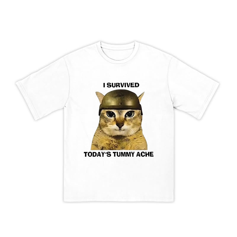 Unisex 100% Cotton I Survived Today's Tummy Ache Print T-shirt - White - US16-18(2XL) - image 1