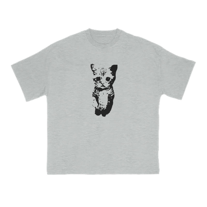 Unisex 100% Cotton Cute Cat Print T-shirt - Grey - US16-18(2XL) - image 3