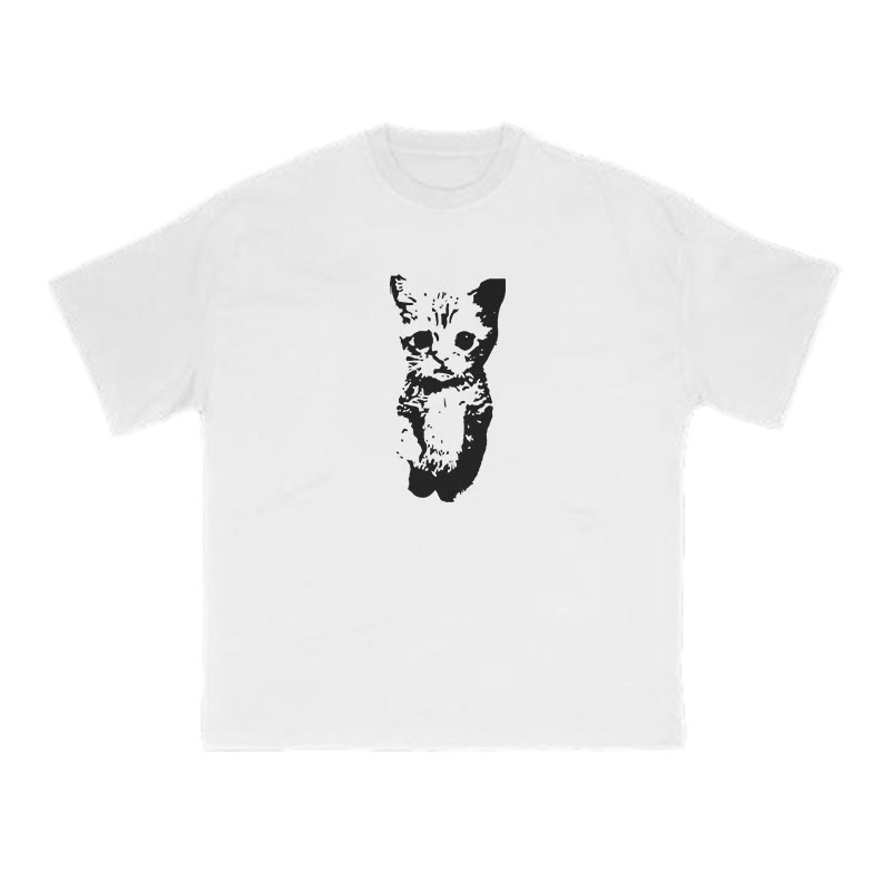 Unisex 100% Cotton Cute Cat Print T-shirt - White - US16-18(2XL) - image 2