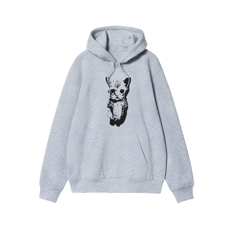 Unisex 100% Cotton Cute Cat Print Hoodie - Grey - US16-18(2XL) - image 3