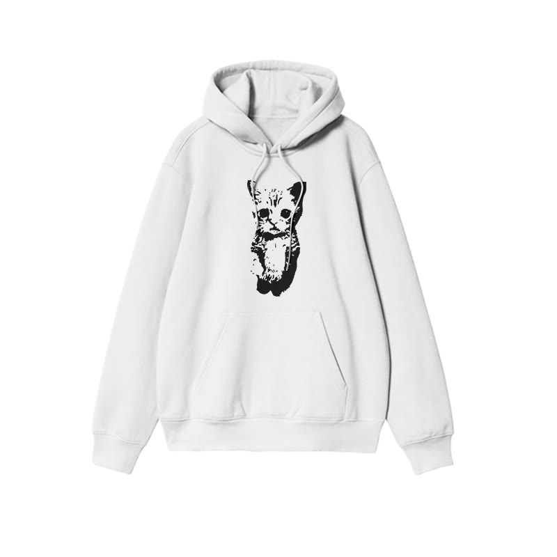 Unisex 100% Cotton Cute Cat Print Hoodie - White - US16-18(2XL) - image 1