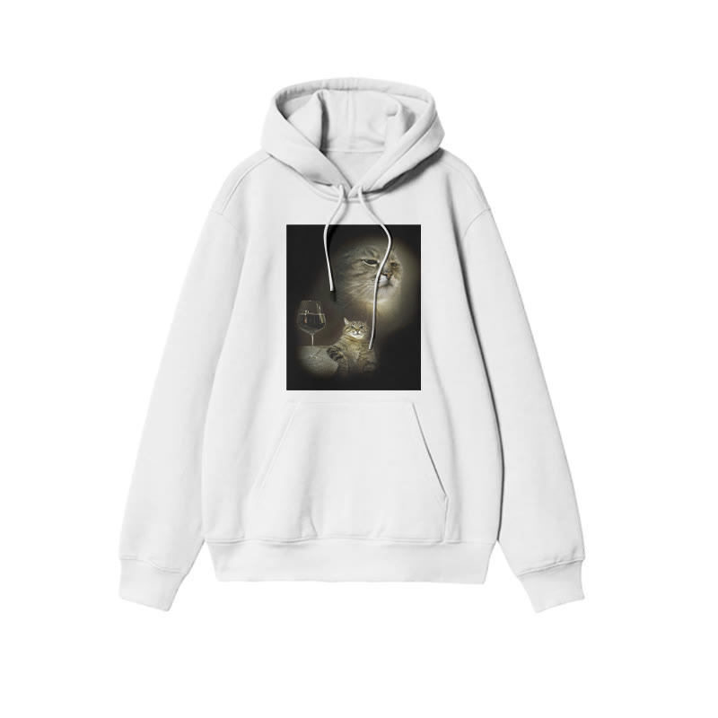 Unisex 100% Cotton Cat And Wine Print Hoodie - White - US16-18(2XL) - image 2