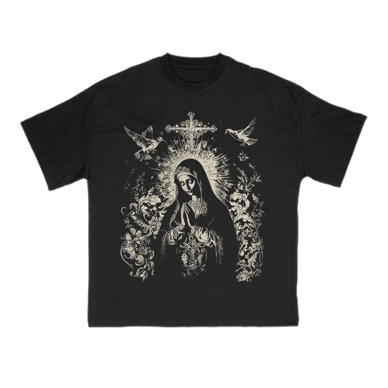 Unisex 100% Cotton Praying Virgin Mary Print T-shirt - Black - US16-18(2XL) - image 1