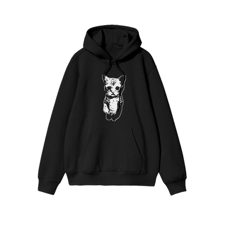 Unisex 100% Cotton Cute Cat Print Hoodie - Black - US16-18(2XL) - image 2