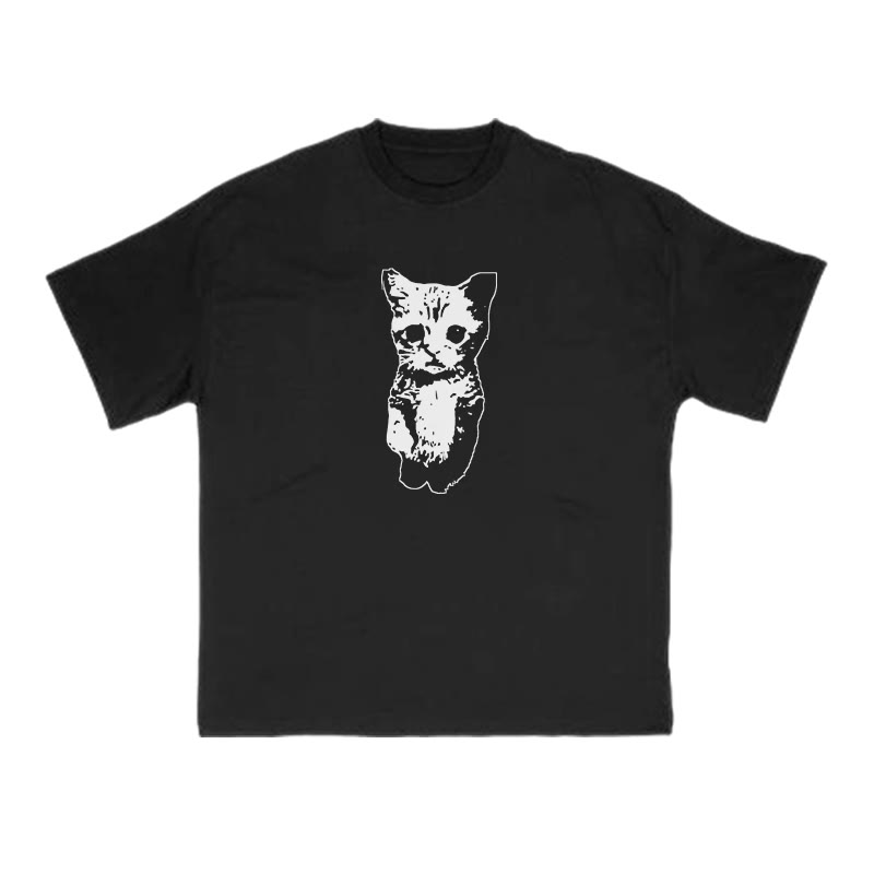 Unisex 100% Cotton Cute Cat Print T-shirt - Black - US16-18(2XL) - image 1