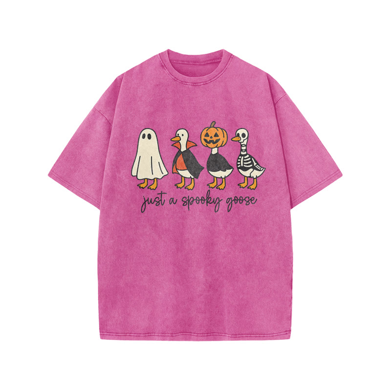 Unisex 100% Cotton Just A Spooky Goose Print Acid Washed T-shirt - Pink - US20-22(3XL) - image 3
