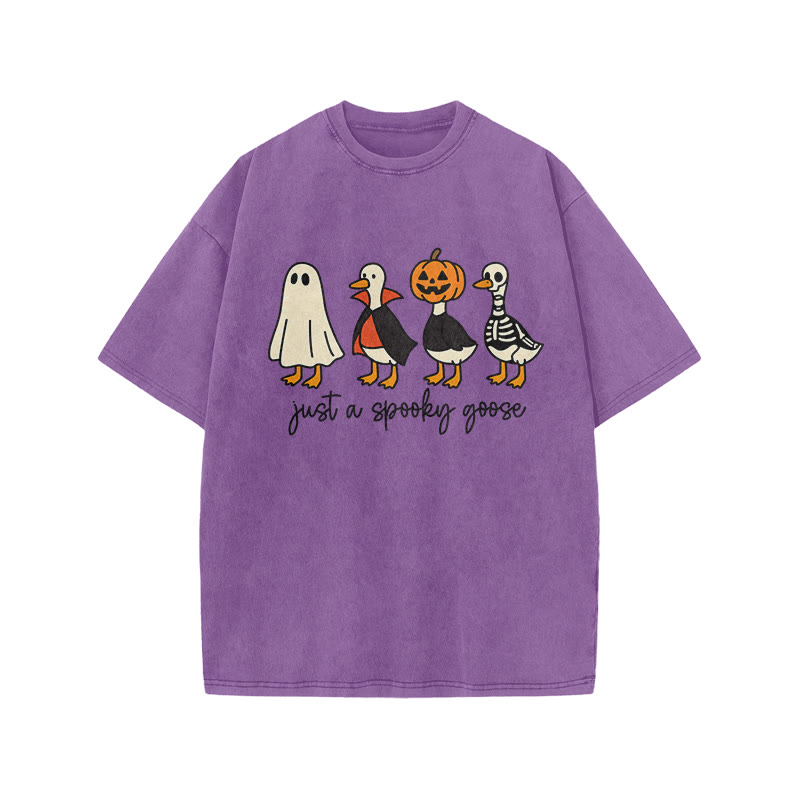Unisex 100% Cotton Just A Spooky Goose Print Acid Washed T-shirt - Purple - US20-22(3XL) - image 1