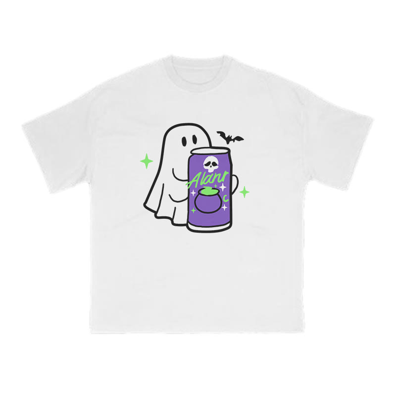 Unisex 100% Cotton Cute Ghost Print T-shirt - White - US16-18(2XL) - image 3