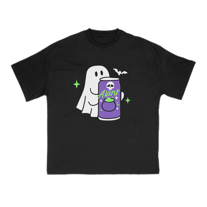Unisex 100% Cotton Cute Ghost Print T-shirt - Black - US16-18(2XL) - image 2