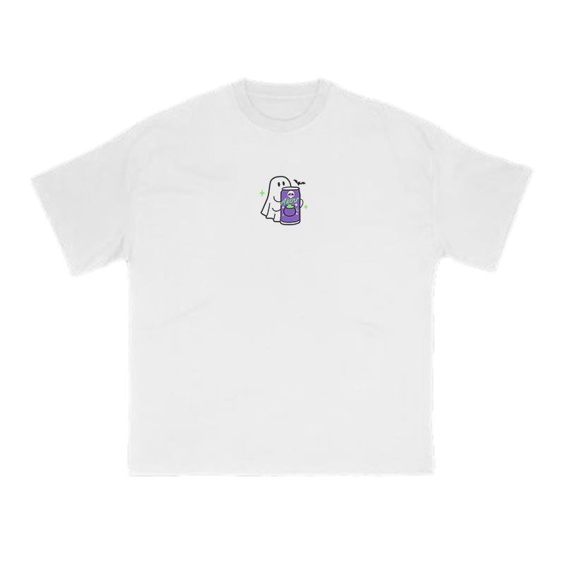 Unisex 100% Cotton Cute Ghost Print T-shirt - White - US16-18(2XL) - image 3