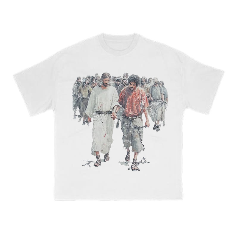 Unisex 100% Cotton Bear The Yoke Together, Suffer Together Print T-shirt - White - US16-18(2XL) - image 2