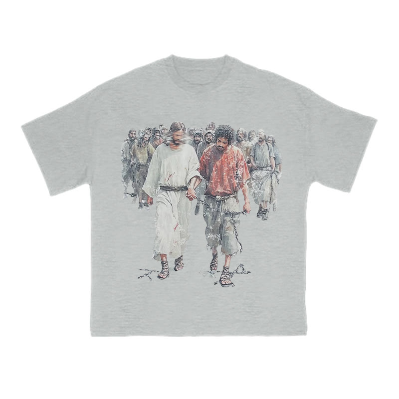 Unisex 100% Cotton Bear The Yoke Together, Suffer Together Print T-shirt - Grey - US16-18(2XL) - image 3