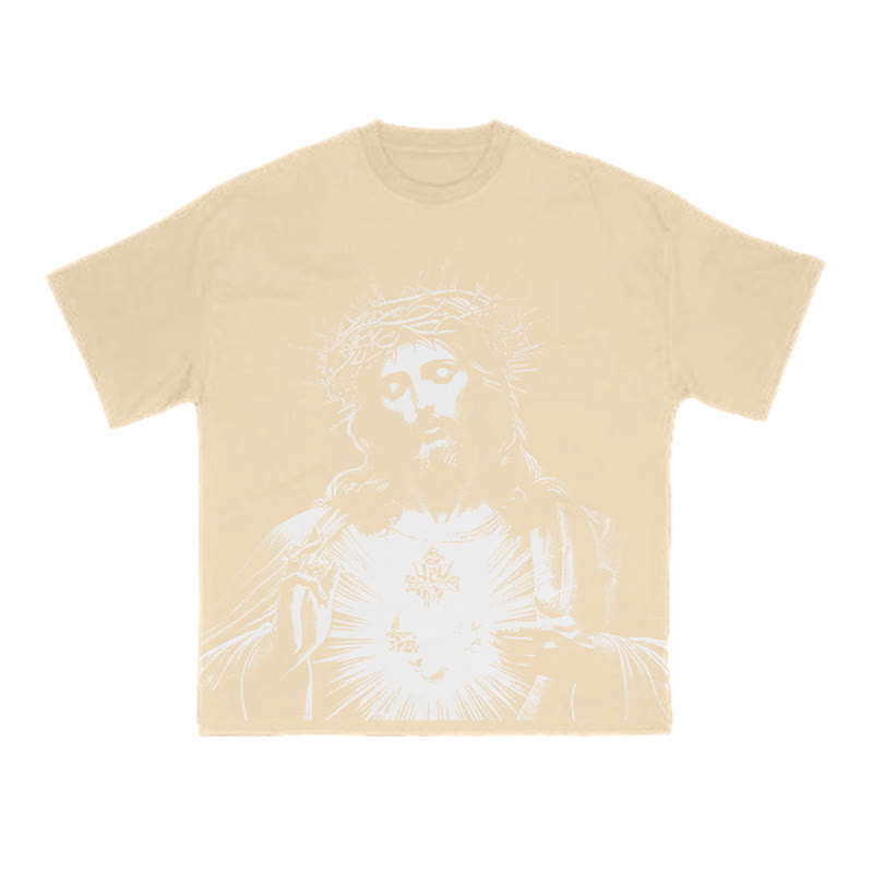 Unisex 100% Cotton Sacred Heart Of Jesus Print T-shirt - Apricot - US16-18(2XL) - image 5