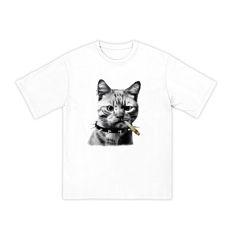 Unisex 100% Cotton Provocative Cat Print T-shirt - White - US16-18(2XL) - image 2