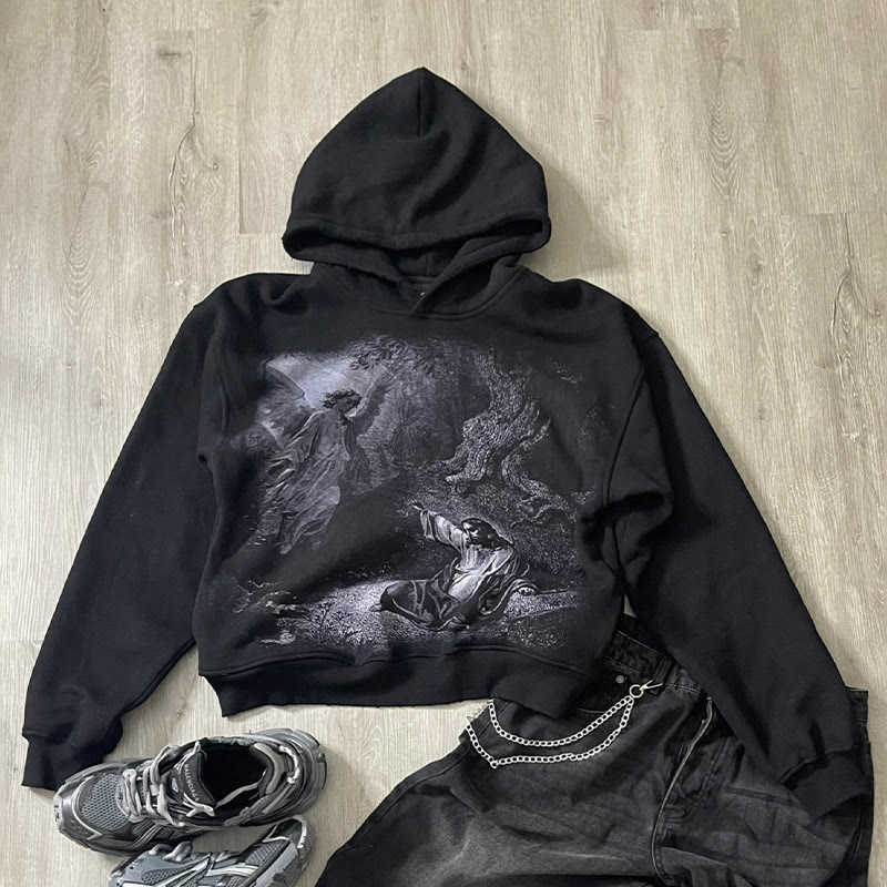 Unisex 100% Cotton Prayer In Gethsemane Print Hoodie - Black - US16-18(2XL) - image 2