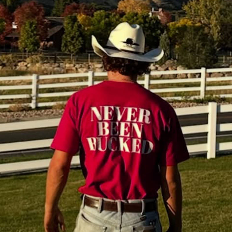 Unisex 100% Cotton Never Been Bucked Print T-shirt - Red - US16-18(2XL) - image 1