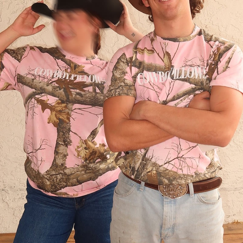 Unisex Cowboy Dead Leaves Camo Print T-shirt - Pink - 8XL - image 1