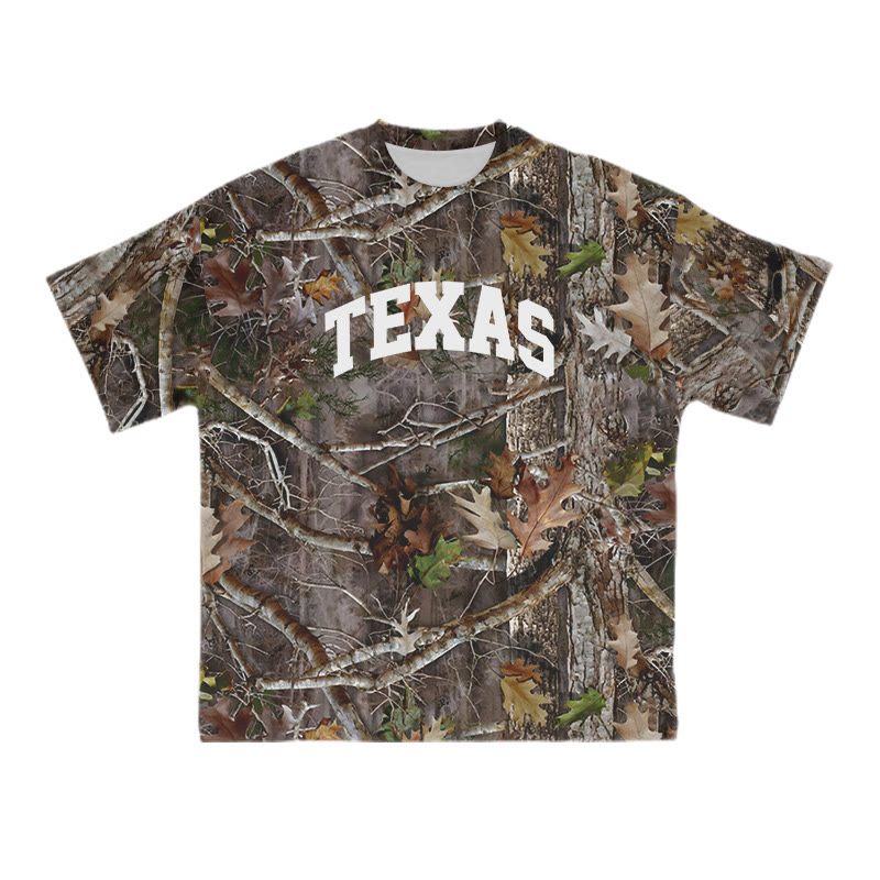 Unisex Texas Dead Leaves Camo Print T-shirt - Brown - 8XL - image 1