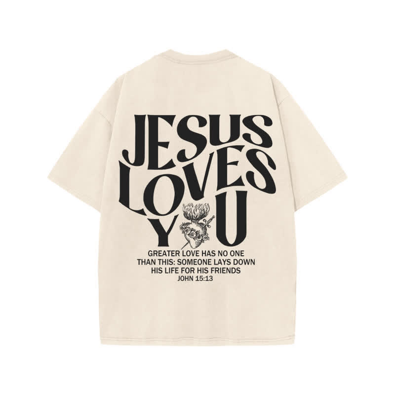 Unisex 100% Cotton JESUS LOVES YOU Print Acid Washed T-shirt - image 1