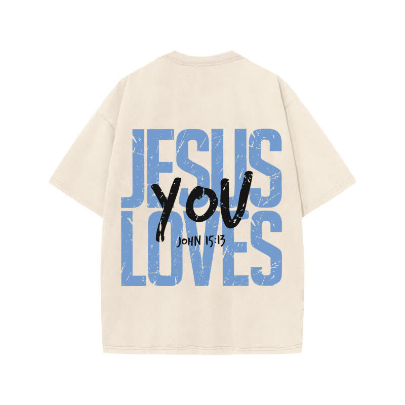 Unisex 100% Cotton JESUS LOVES YOU Print Acid Washed T-shirt - image 1