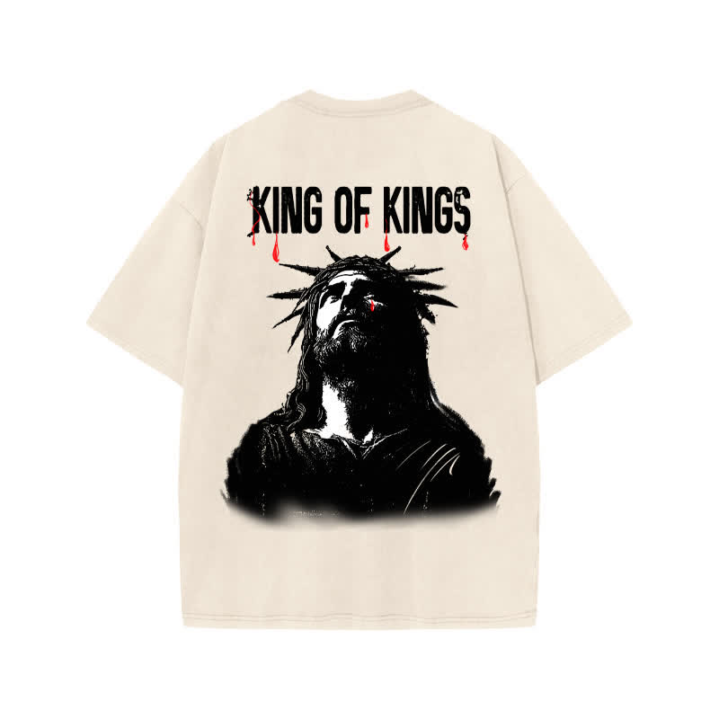Unisex 100% Cotton JESUS IS KING Gtears Of God Print Acid Washed T-shirt - image 1