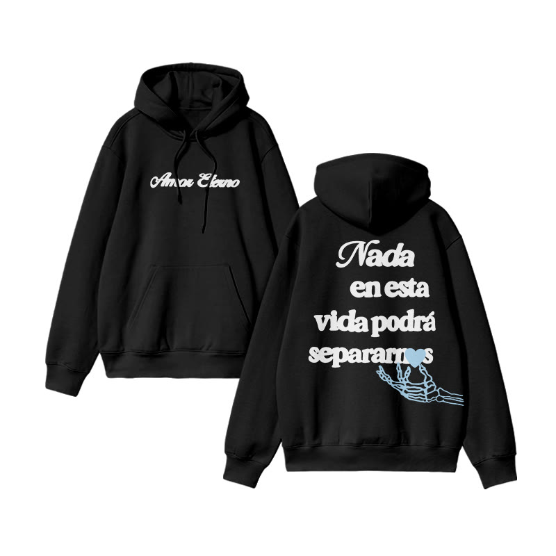 Unisex 100% Cotton Nada En Esta Vida Podrá Separarnos Print Couple Hoodie - Black - US16-18(2XL) - image 2