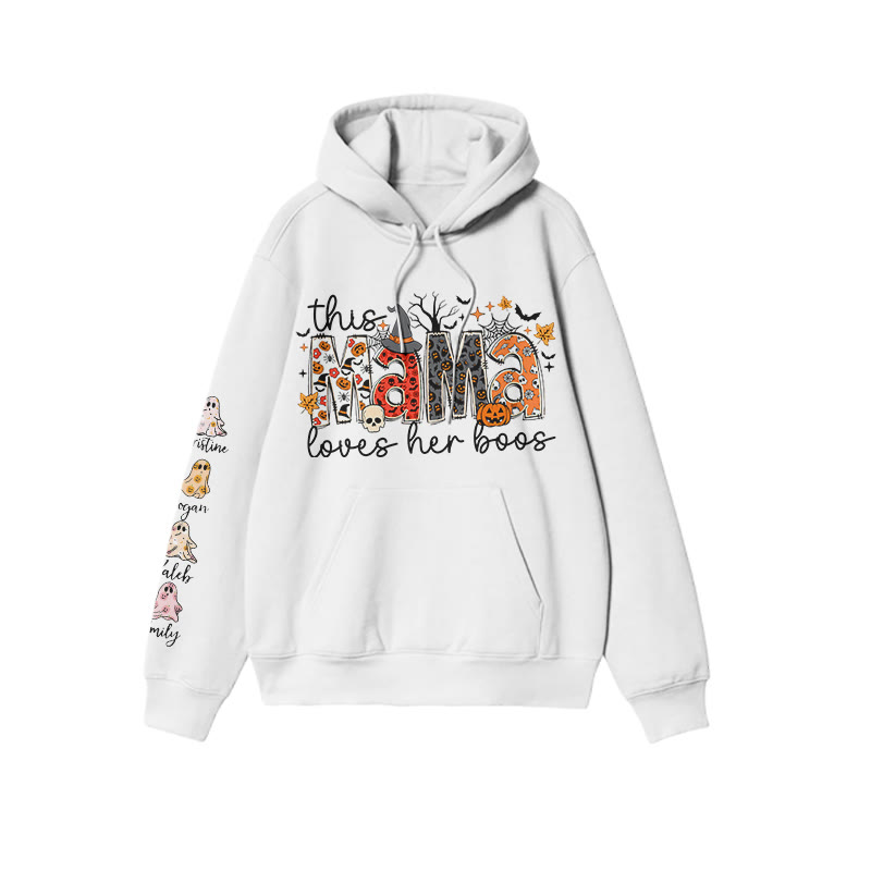 Unisex 100% Cotton This Mama Loves Her Boos Halloween Print Hoodie - White - US16-18(2XL) - image 2