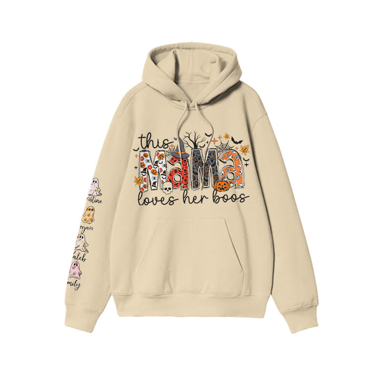 Unisex 100% Cotton This Mama Loves Her Boos Halloween Print Hoodie - Apricot - US16-18(2XL) - image 4