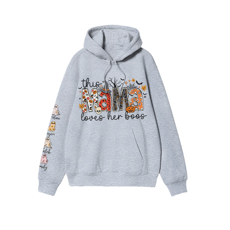 Unisex 100% Cotton This Mama Loves Her Boos Halloween Print Hoodie - Grey - US16-18(2XL) - image 3