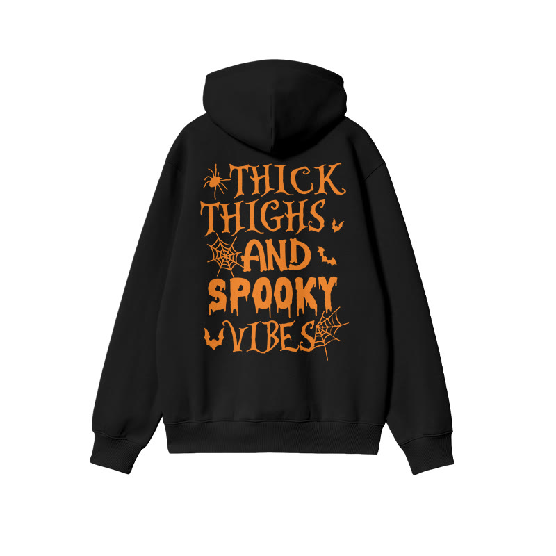 Unisex 100% Cotton Thick Thighs And Spooky Vibes Halloween Print Hoodie - Black - US16-18(2XL) - image 2