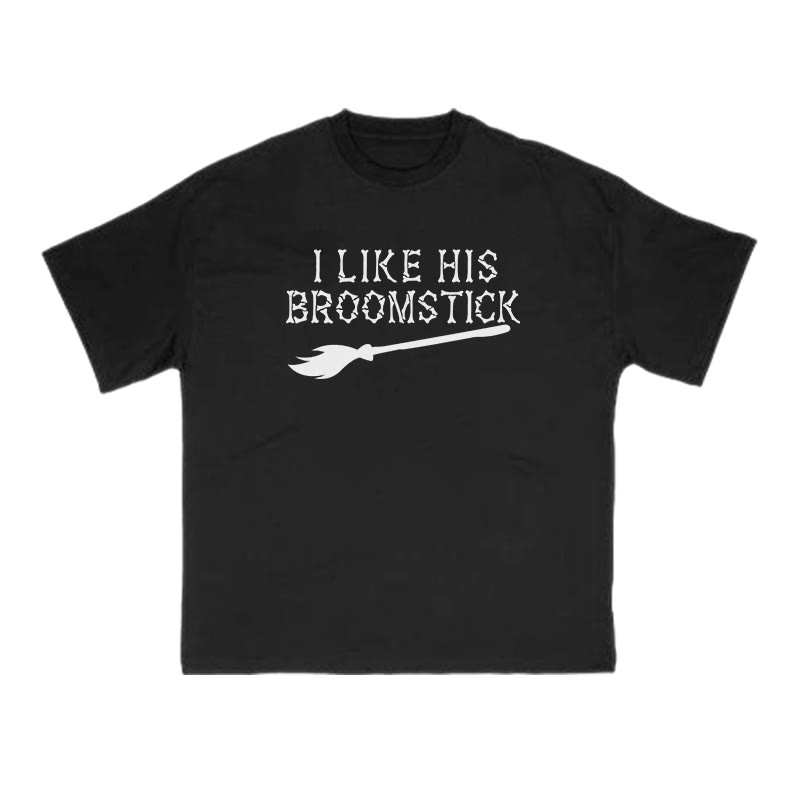 Unisex 100% Cotton I Like His Broomstick Halloween Print Couple T-shirt - Black - US16-18(2XL) - image 1