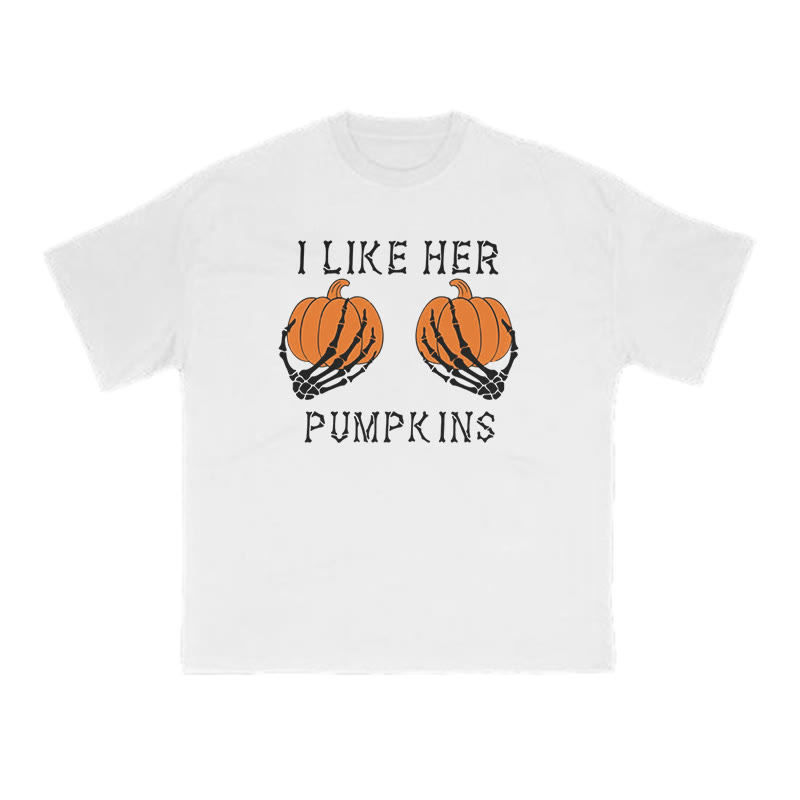 Unisex 100% Cotton I Like Her Pumpkins Halloween Print Couple T-shirt - White - US16-18(2XL) - image 2