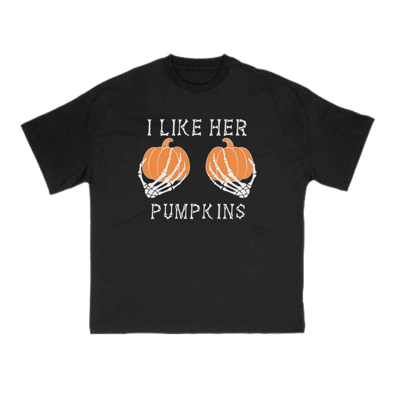 Unisex 100% Cotton I Like Her Pumpkins Halloween Print Couple T-shirt - Black - US16-18(2XL) - image 1