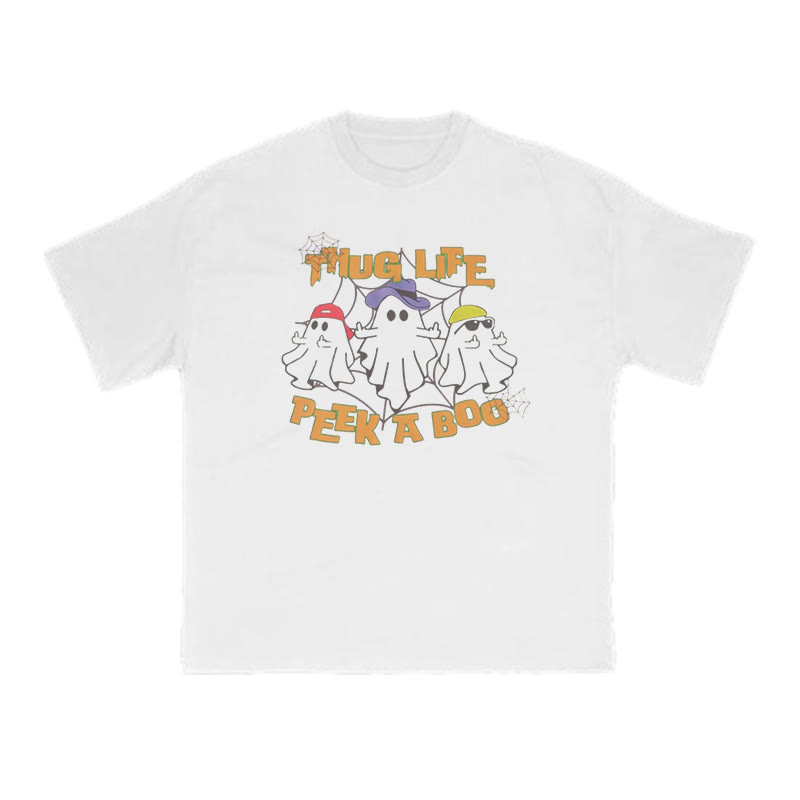 Unisex 100% Cotton Thug Life Peek A Boo Halloween Print T-shirt - White - US16-18(2XL) - image 2